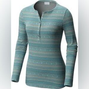 Columbia Aspen Lodge Jacquard Henley Blue Geometric Long Sleeve Top Medium